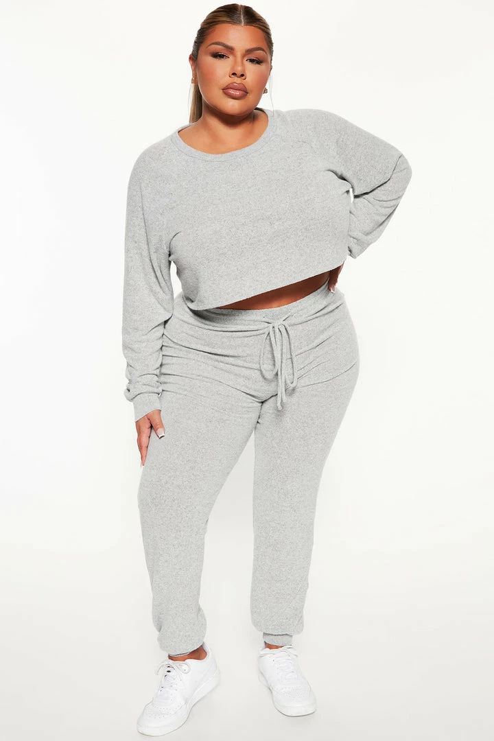 Fashion Nova Sweater Sets She's The Cozy Girl Pant Set - Grey