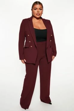 Fashion Nova Celine High Waist Button Pants - Burgundy