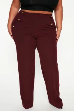 Fashion Nova Celine High Waist Button Pants - Burgundy
