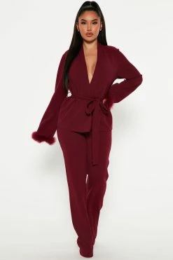 Fashion Nova Frisky Business Pant Set - Burgundy