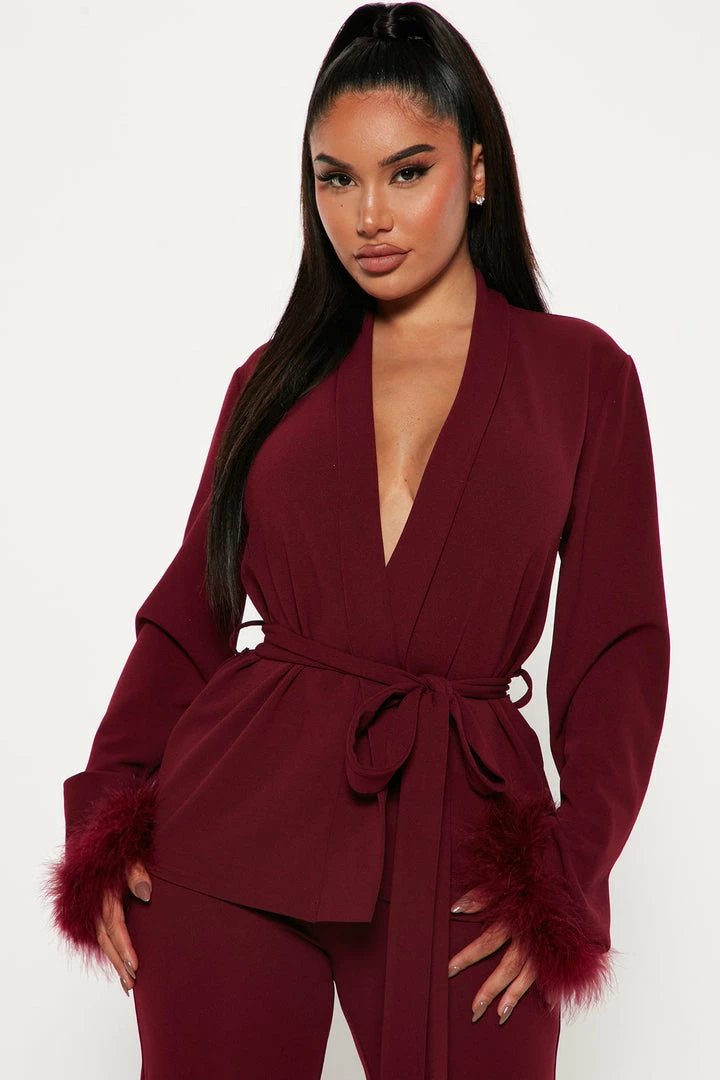 Fashion Nova Frisky Business Pant Set - Burgundy