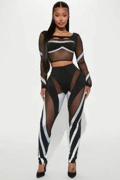 Fashion Nova Distinct Desire Mesh Legging Set - Black/Grey Legging Sets