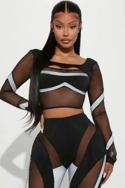 Fashion Nova Distinct Desire Mesh Legging Set - Black/Grey Legging Sets