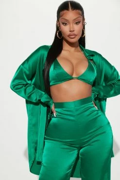 Fashion Nova Sexy In Satin 3 Piece Pant Set - Green