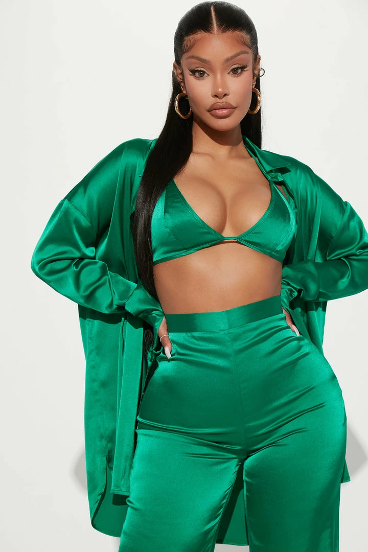 Fashion Nova Sexy In Satin 3 Piece Pant Set - Green