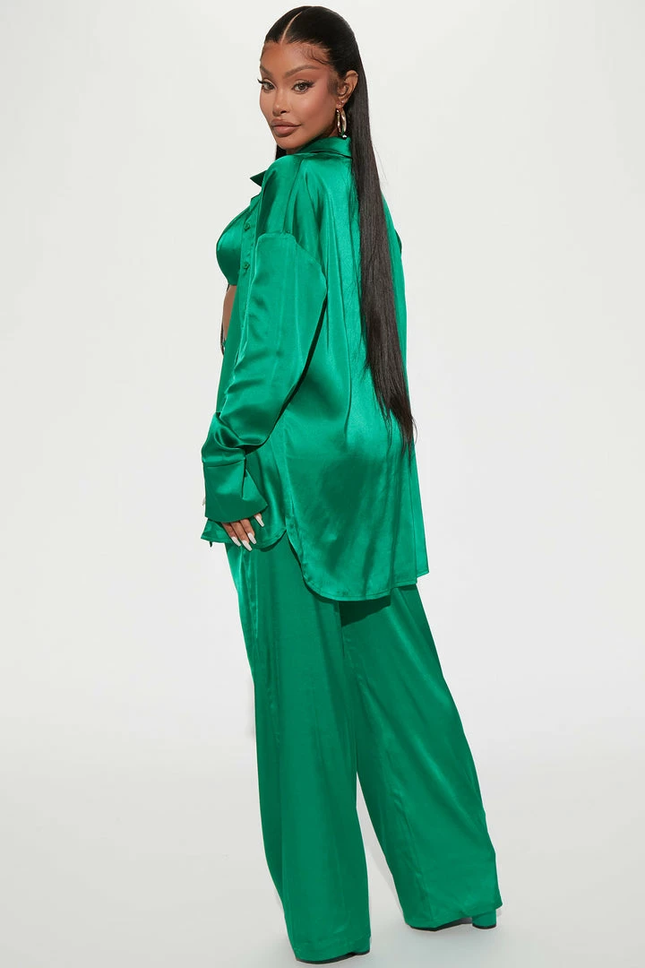 Fashion Nova Sexy In Satin 3 Piece Pant Set - Green