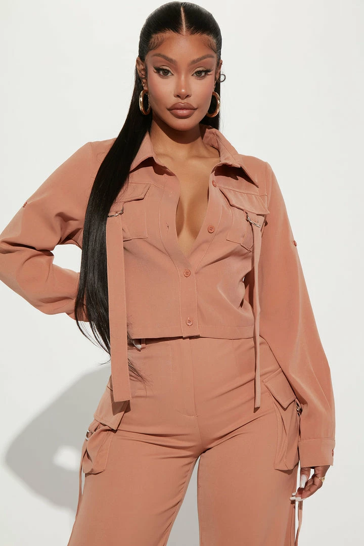 Fashion Nova Wide Leg Sets I've Arrived Cargo Pant Set - Camel