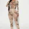 Fashion Nova Like A Tattoo Mesh Legging Set - Nude/combo