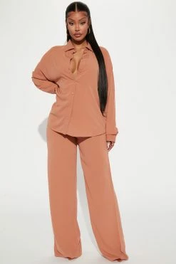 Fashion Nova Casual Days Pant Set - Mocha Wide Leg Sets