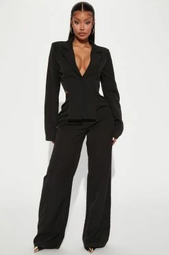 Fashion Nova Wide Leg Sets Nayeli Blazer Pant Suit - Black