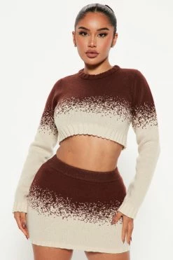 Fashion Nova Just Your Type Sweater Skirt Set - Brown