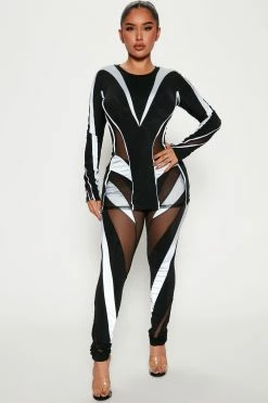 Fashion Nova Distinct Feelings Mesh Legging Set - Black/Grey