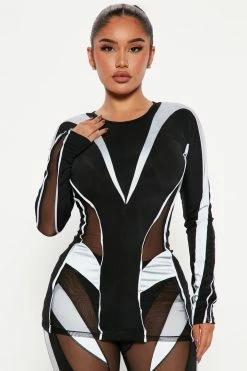 Fashion Nova Distinct Feelings Mesh Legging Set - Black/Grey