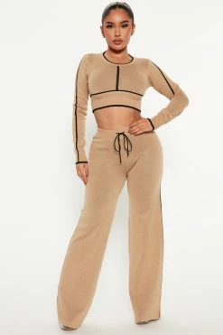 Fashion Nova Set Me Apart Sweater Pant Set - Taupe/combo Sweater Sets
