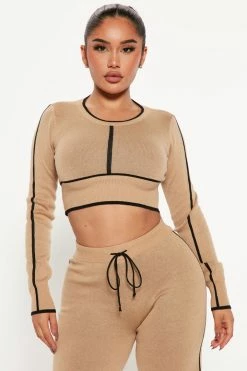 Fashion Nova Set Me Apart Sweater Pant Set - Taupe/combo Sweater Sets