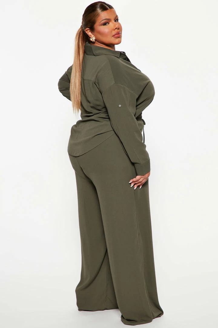 Fashion Nova Casual Days Pant Set - Olive Wide Leg Sets
