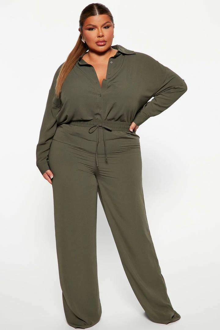 Fashion Nova Casual Days Pant Set - Olive Wide Leg Sets