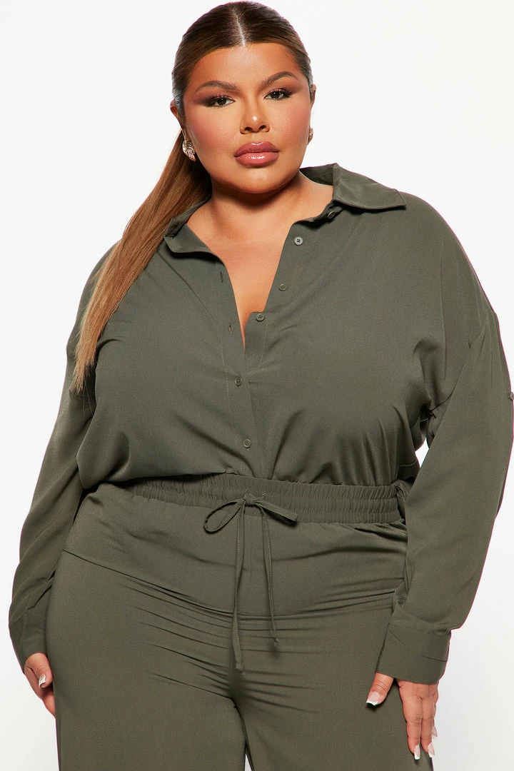 Fashion Nova Casual Days Pant Set - Olive Wide Leg Sets