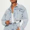 Fashion Nova Matching Separates Chit Chat Cropped Denim Jacket - Light Wash