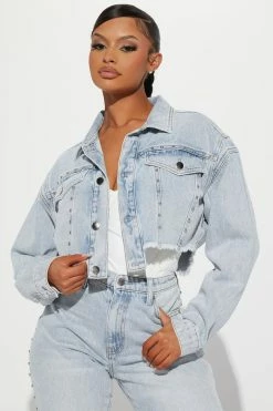 Fashion Nova Matching Separates Chit Chat Cropped Denim Jacket - Light Wash