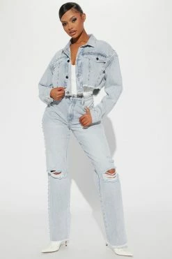 Fashion Nova Matching Separates Chit Chat Cropped Denim Jacket - Light Wash
