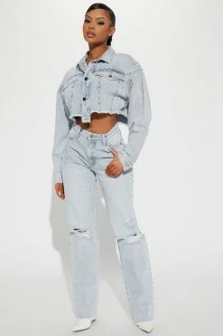Fashion Nova Matching Separates Chit Chat Cropped Denim Jacket - Light Wash