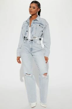 Fashion Nova Chit Chat Straight Leg Jeans - Light Wash