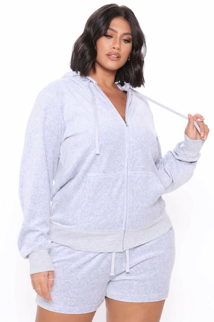Fashion Nova Sweatshirt Sets The OG Trendsetter Velour Short Set - Heather Grey