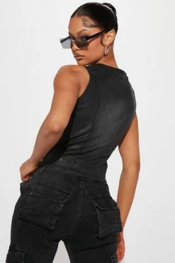 Fashion Nova Ride Out Coated Denim Vest - Black