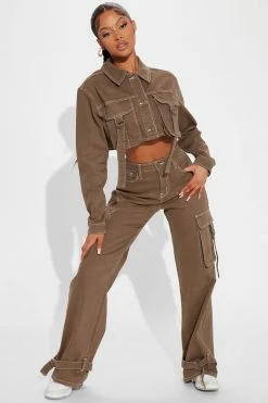 Fashion Nova Love Hurts Ankle Strap Cargo Jeans - Olive Matching Separates