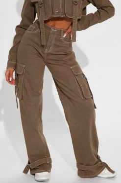 Fashion Nova Love Hurts Ankle Strap Cargo Jeans - Olive Matching Separates