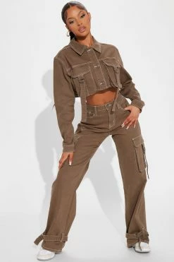 Fashion Nova Love Hurts Cargo Denim Jacket - Olive