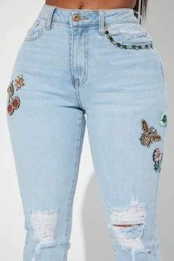 Fashion Nova She's So Cutesy Embellished Mom Jeans - Light Blue Wash Matching Separates