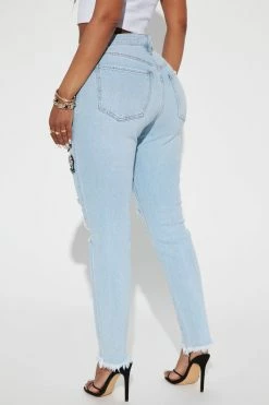 Fashion Nova She's So Cutesy Embellished Mom Jeans - Light Blue Wash Matching Separates