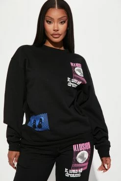 Fashion Nova Take It Easy Sweatshirt - Black Matching Separates