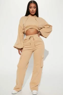 Fashion Nova Chill Days Cargo Pant Set - Taupe