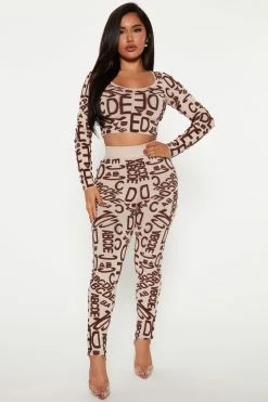 Fashion Nova Love Letters Sweater Pant Set - Mocha