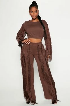 Fashion Nova Just Shake It Fringe Jogger - Chocolate Matching Separates