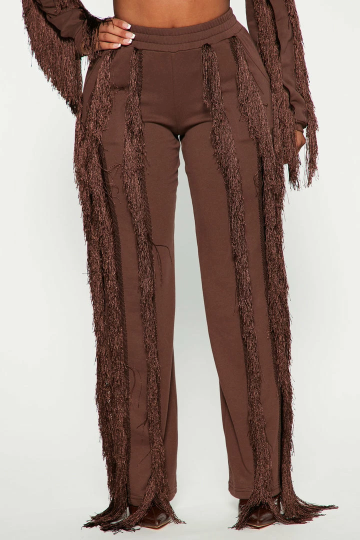 Fashion Nova Just Shake It Fringe Jogger - Chocolate Matching Separates