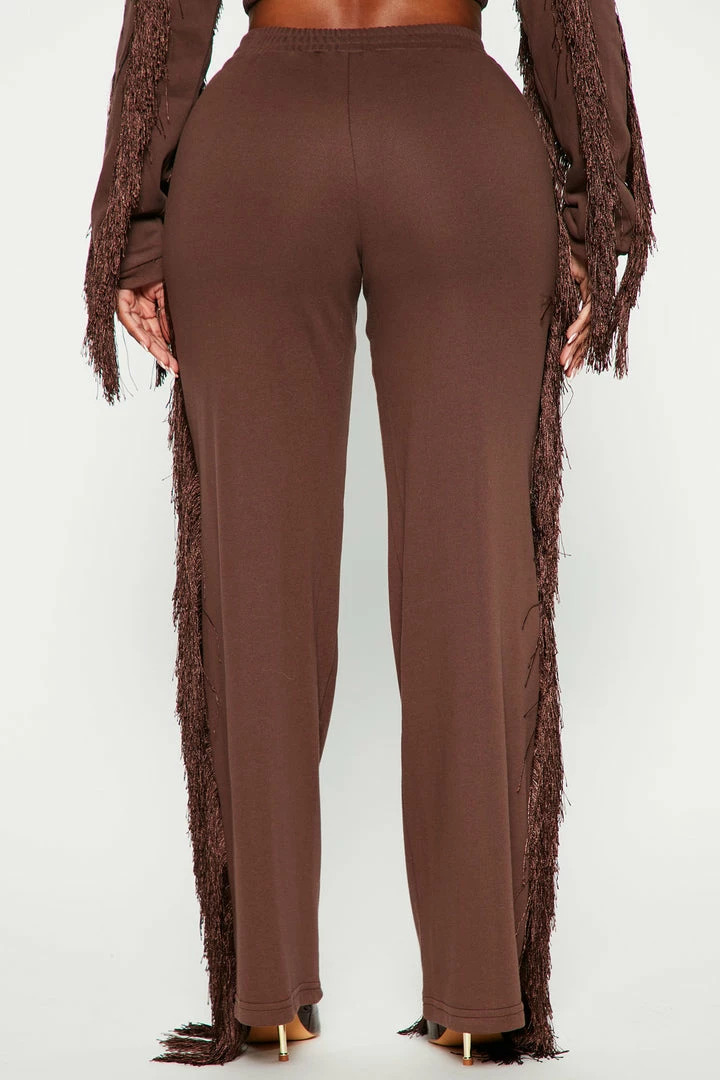Fashion Nova Just Shake It Fringe Jogger - Chocolate Matching Separates