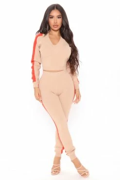 Fashion Nova Sweater Sets Tag Team Sweater Jogger Set - Beige