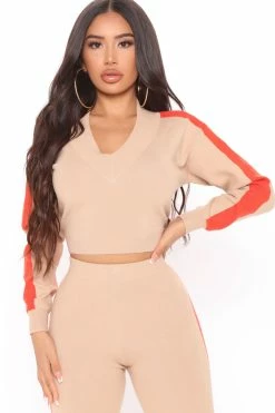 Fashion Nova Sweater Sets Tag Team Sweater Jogger Set - Beige