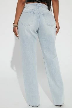 Fashion Nova Charley PU Patch Straight Leg Jeans - Light Wash Matching Separates