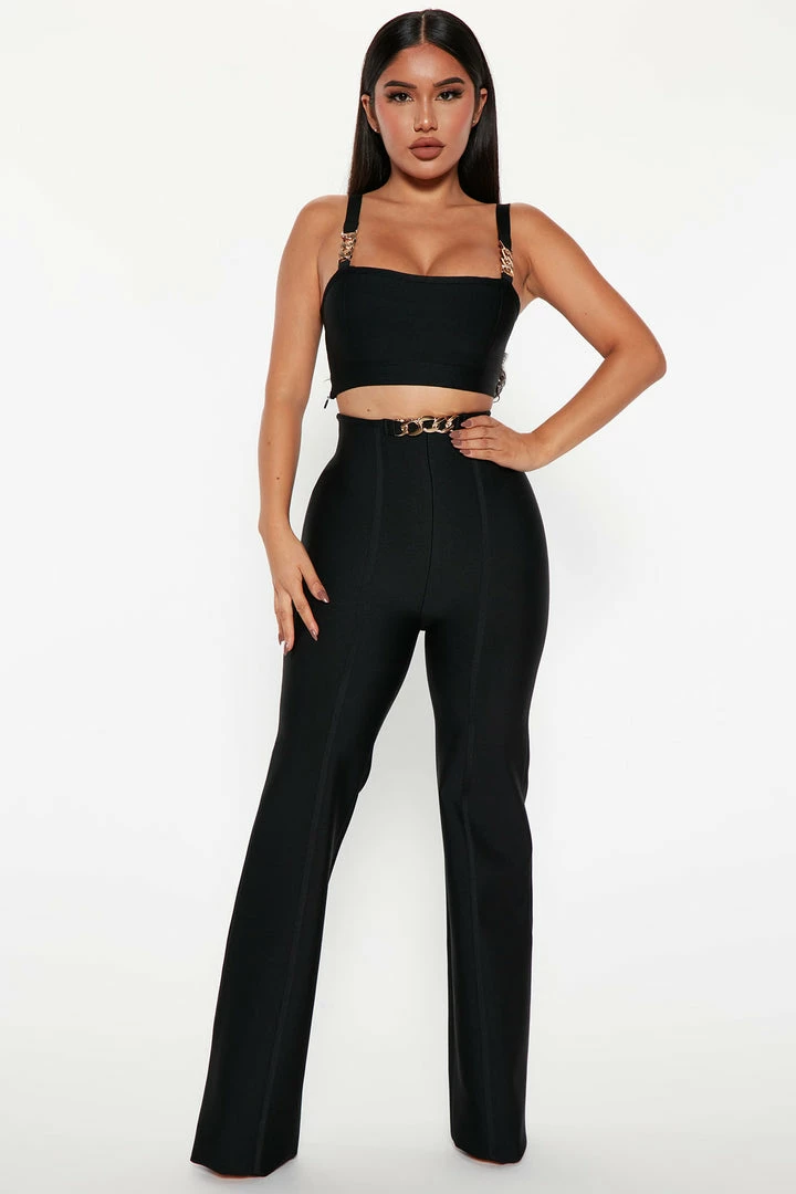 Fashion Nova Classy Nights Bandage Pant Set - Black Wide Leg Sets
