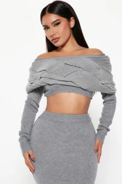 Fashion Nova Sweet Intentions Sweater Skirt Set - Charcoal