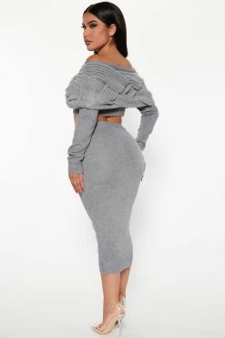 Fashion Nova Sweet Intentions Sweater Skirt Set - Charcoal