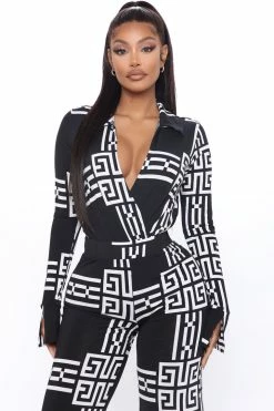 Fashion Nova On Repeat Pant Set - Black/White