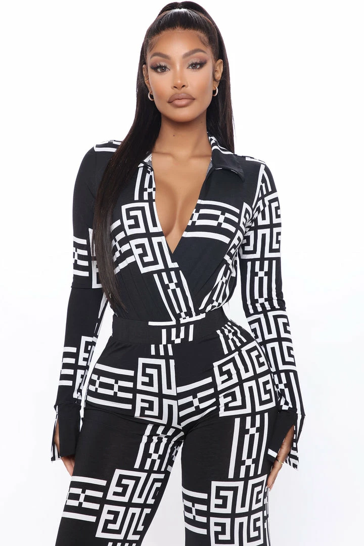 Fashion Nova On Repeat Pant Set - Black/White