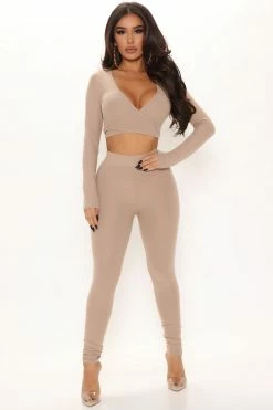 Fashion Nova All Tied Up Legging Set - Taupe