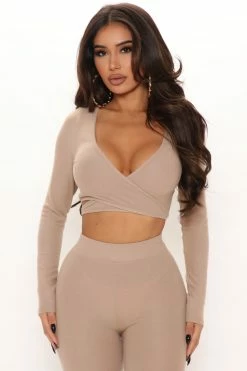 Fashion Nova All Tied Up Legging Set - Taupe